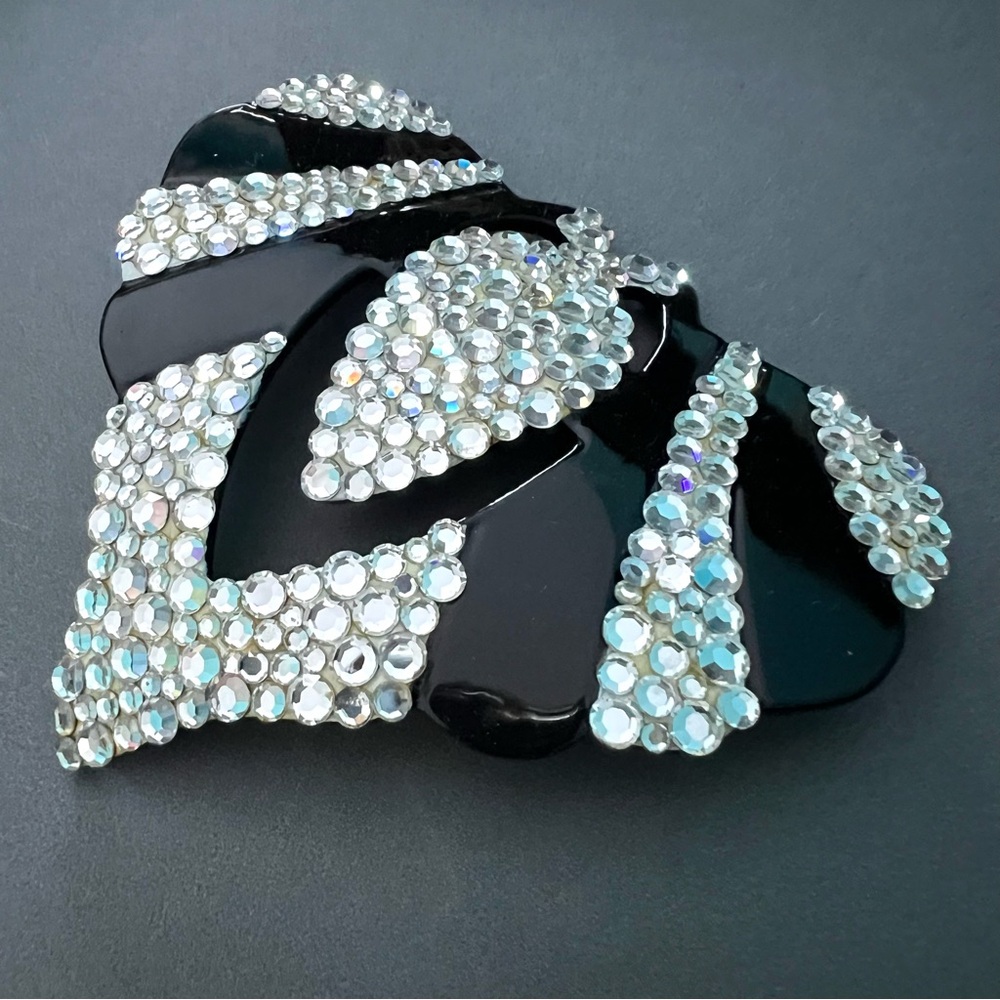 James Arpad Swarovski Crystal Large Black Butterfly Brooch Vintage 1980s